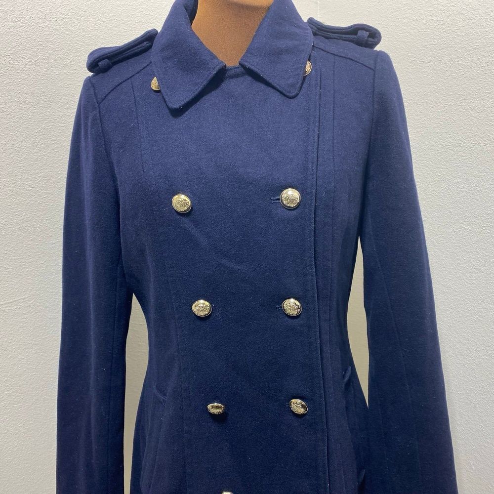 Tommy Hilfiger Women's Fitted Wool Blend Military Coat Midnight Blue SIZE 6 - Picture 4 of 12